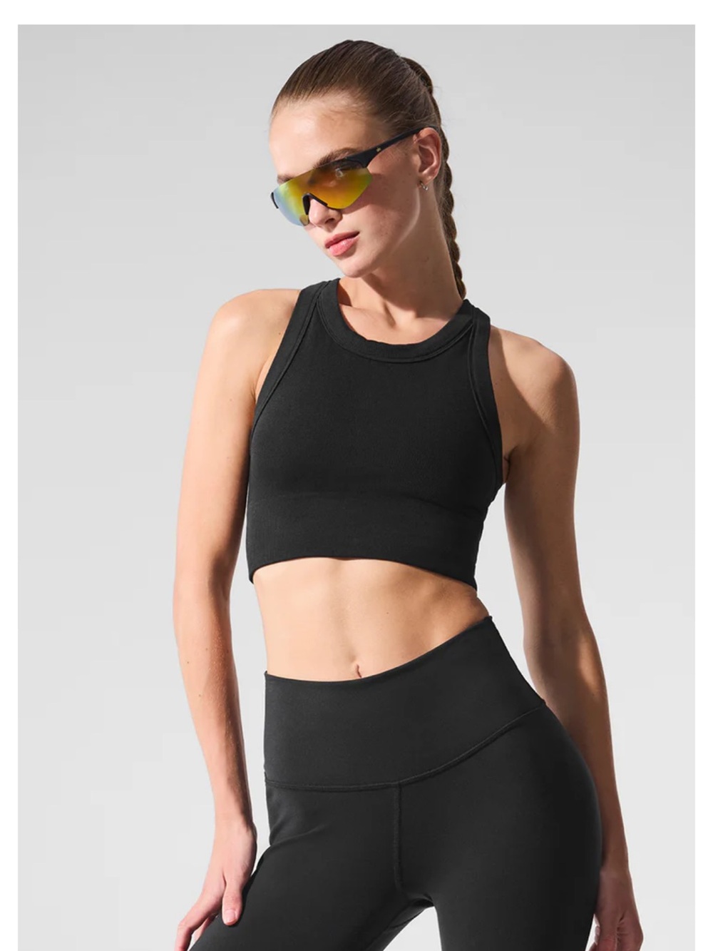 ALO Yoga Black seamless Ribbed High-Neck Sports Bra size small